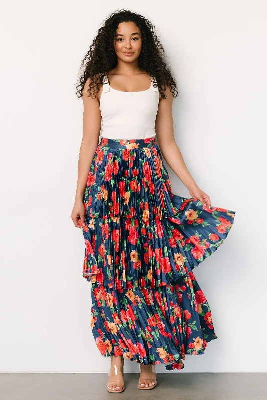 Alaina Tiered Maxi Skirt | Navy Floral