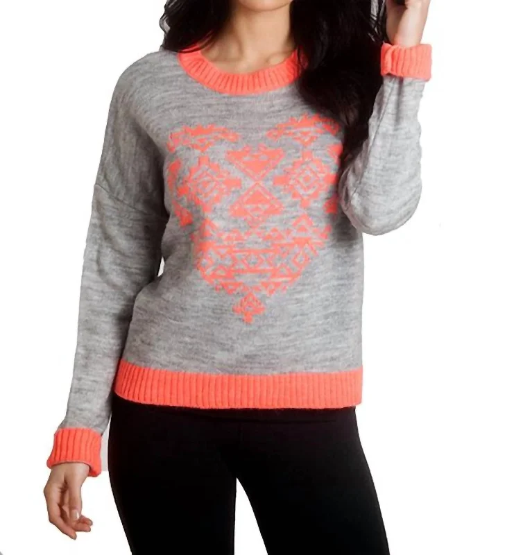 Aztec Heart Sweater In Grey