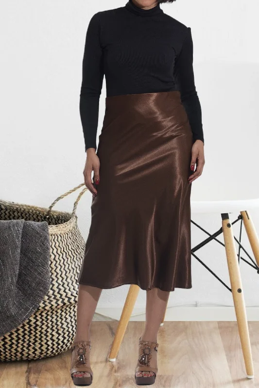 Ladies Brown Satin Bias Skirt