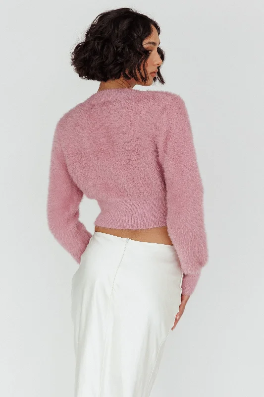 Chica Dulce Heart Button Knit Crop Top Blush