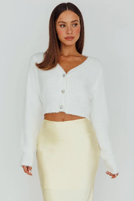 Chica Dulce Heart Button Knit Crop Top Cream