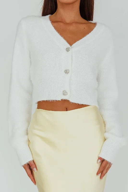 Chica Dulce Heart Button Knit Crop Top Cream