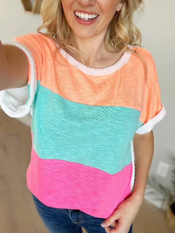 Sneaky Slub Terry Color Block in Neon Orange, Mint & Pink