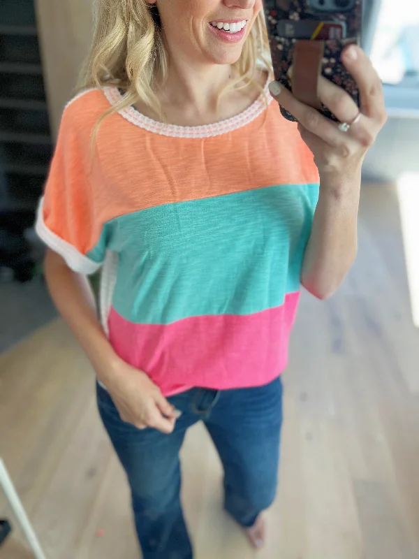 Sneaky Slub Terry Color Block in Neon Orange, Mint & Pink