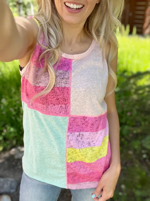 Not Hard To Miss Tri-Blend Color Tank in Blush & Mint