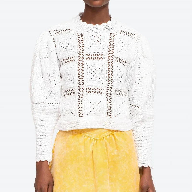 Corinne Crochet Long Sleeve Sweater In White