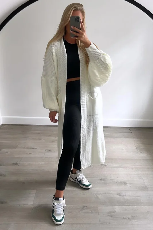 Evie cream long knitted cardigan