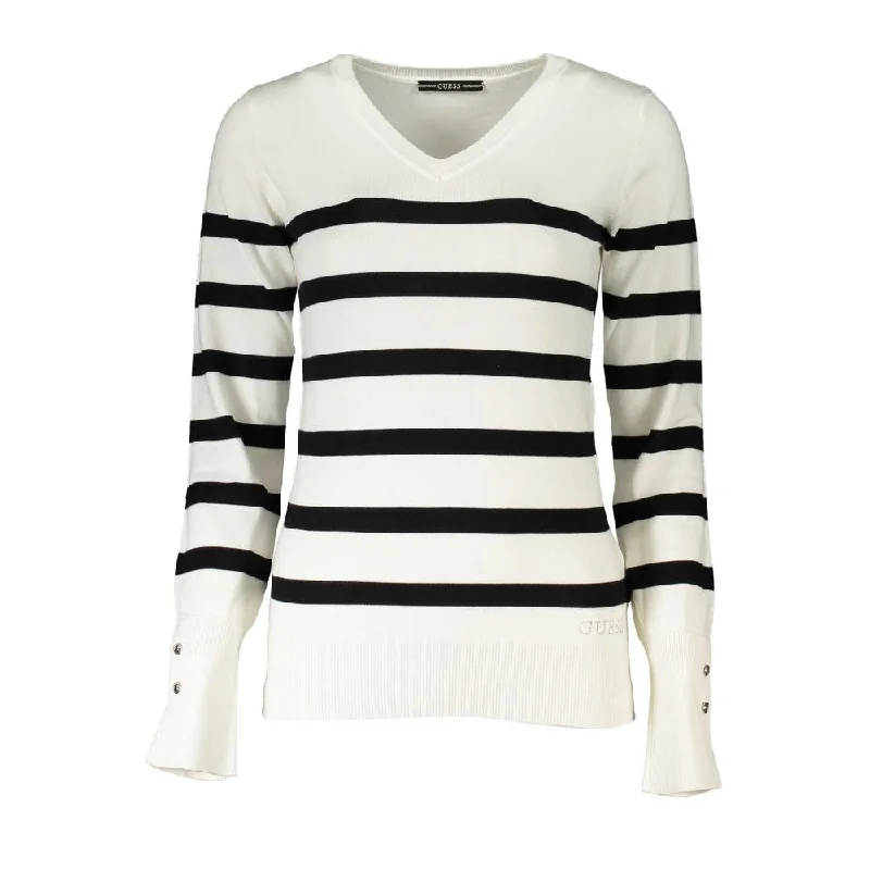 Guess Jeans Chic V-Neck Striped Sweater with Logo Women's Embroidery