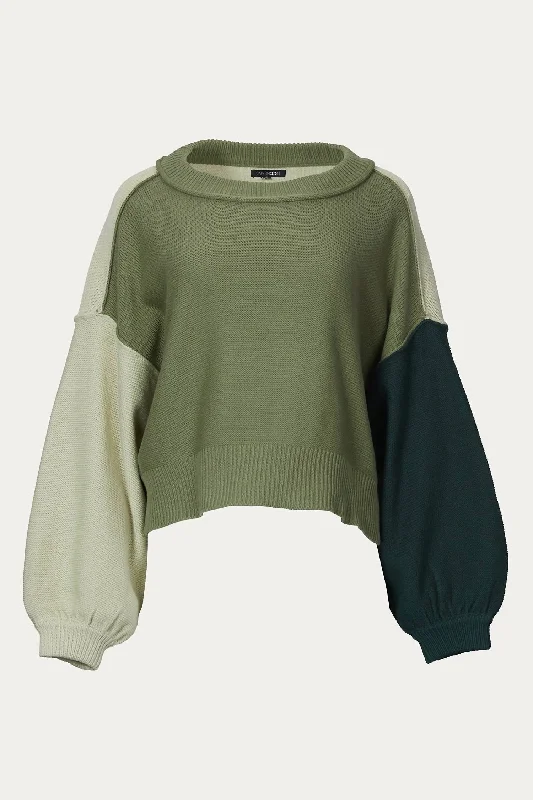 Heather Exposed-Seam Colorblocked Sweater In Green