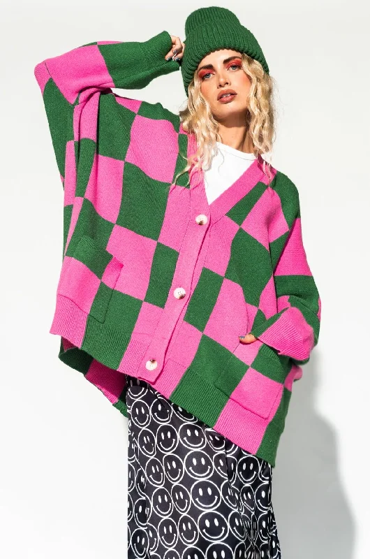 Love You Oversized Checkerboard Cardigan in Watermelon