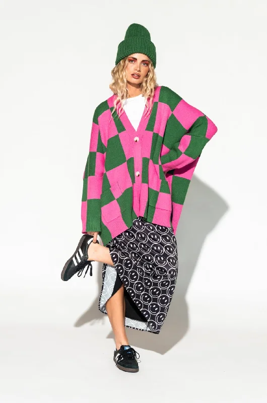 Love You Oversized Checkerboard Cardigan in Watermelon