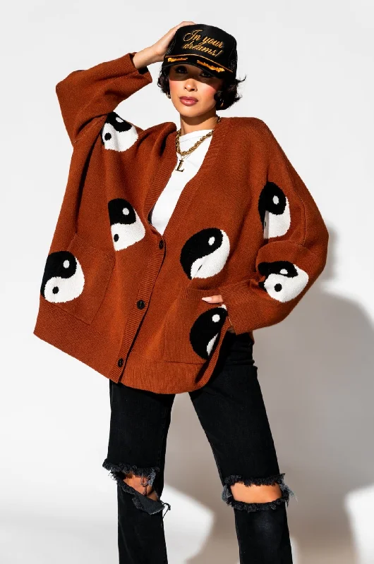 Main Character Energy Oversized Yin Yang Cardigan in Cinnamon *RESTOCKED*