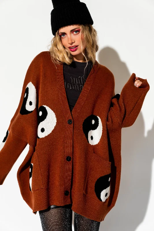 Main Character Energy Oversized Yin Yang Cardigan in Cinnamon *RESTOCKED*