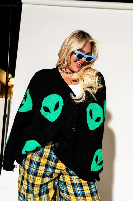 Too Cool For You Oversized Alien Cardigan in Black