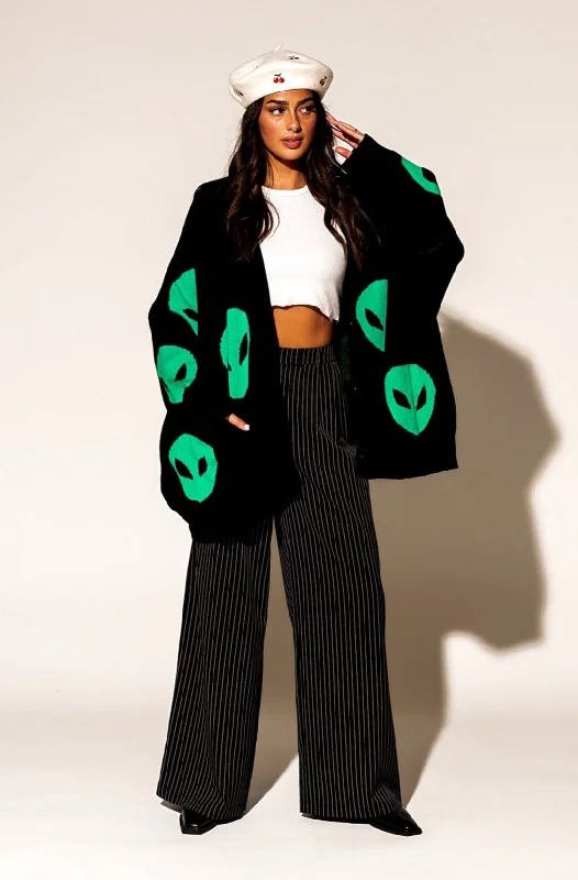 Too Cool For You Oversized Alien Cardigan in Black