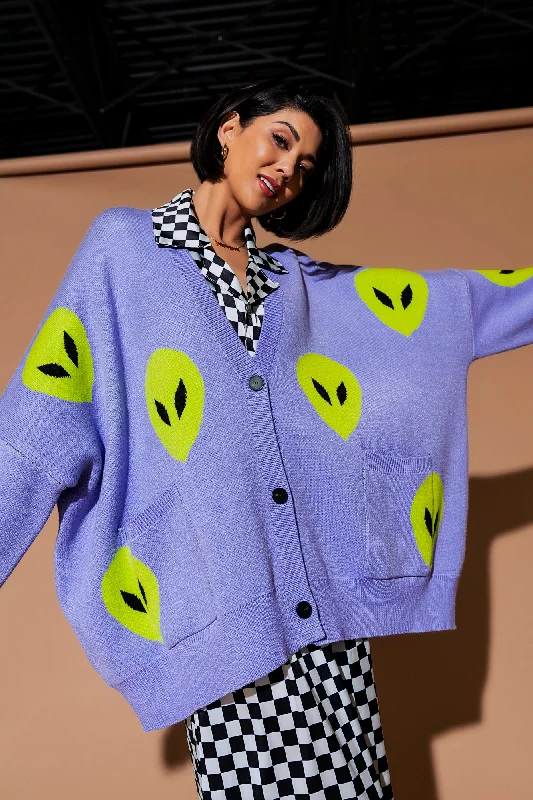 Too Cool For You Oversized Alien Cardigan in Lavender