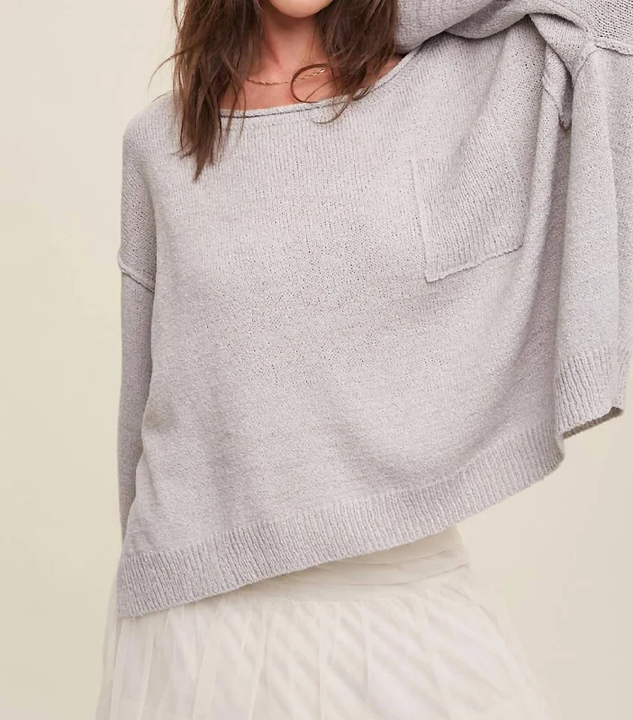 Lightweight Crop Pullover Sweater In Ash