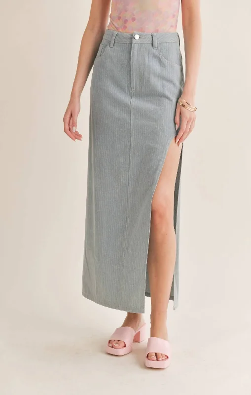 Locals Only Denim Maxi Skirt In Light Wash Stripe