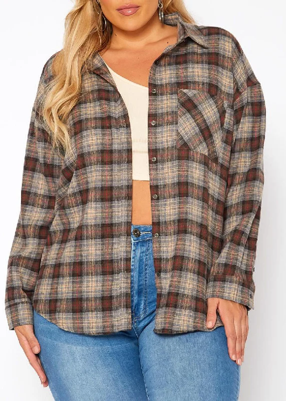 Hi Curvy Plus Size Women Plaid Flannel Sweatshirts