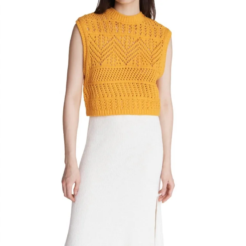 Renee Cotton Sleeveless Crew Sweater In Deep Yellow