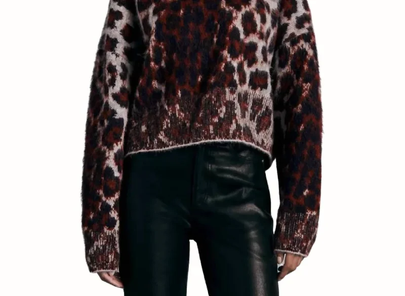 Sarah Wool Crew Sweater In Leopard