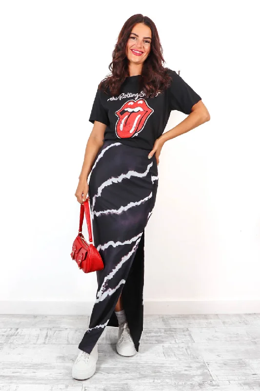 To The Maxi - Black Tie Dye Mesh Maxi Skirt