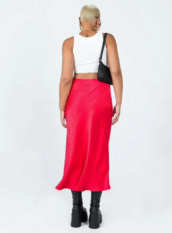 Tyra Satin Midi Skirt Red