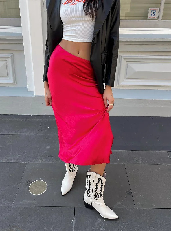 Tyra Satin Midi Skirt Red