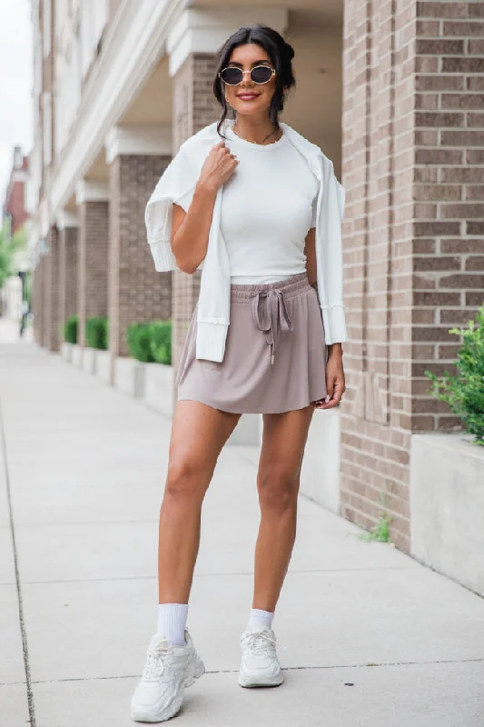 Unstoppable Taupe Lined Active Skort