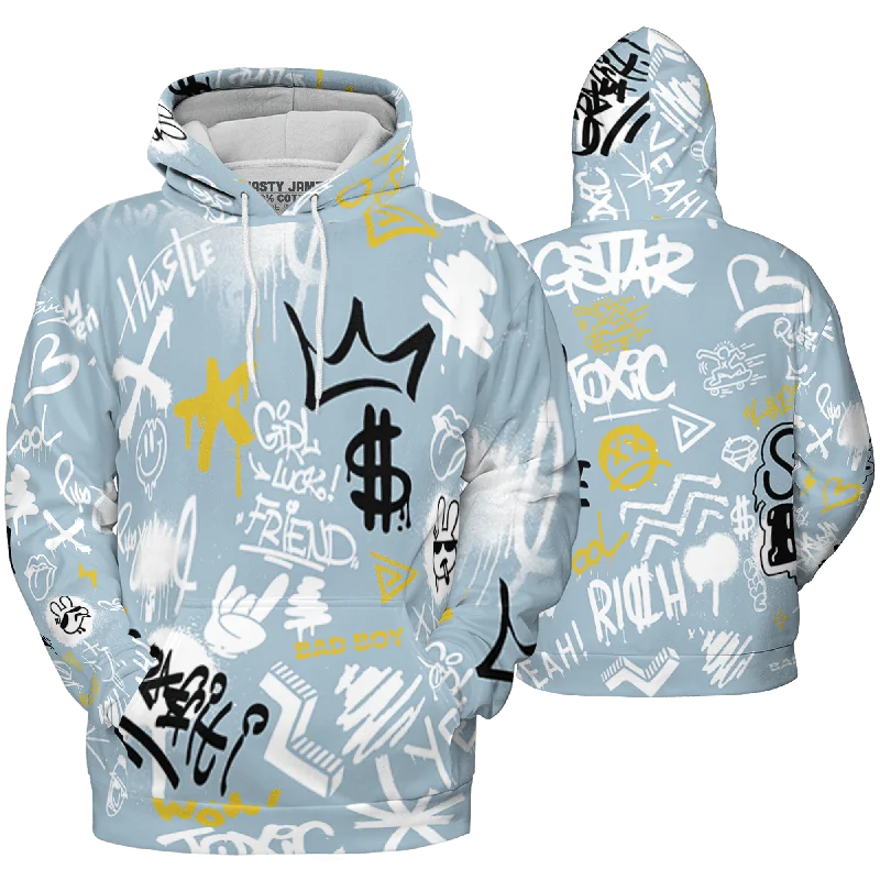 NastyJamz Blue Grey 13s Hoodie Match Graffiti King 3D All-Over Print Doodle Style