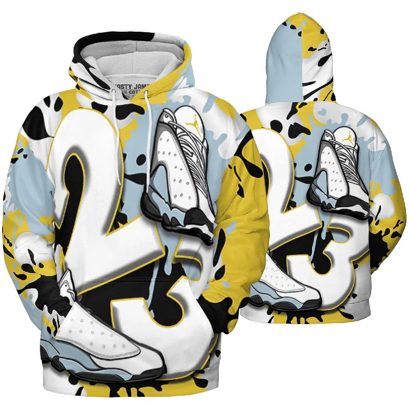 NastyJamz Blue Grey 13s Hoodie Match Number 23 Paint White Monochrome Ball  3D All-Over Print