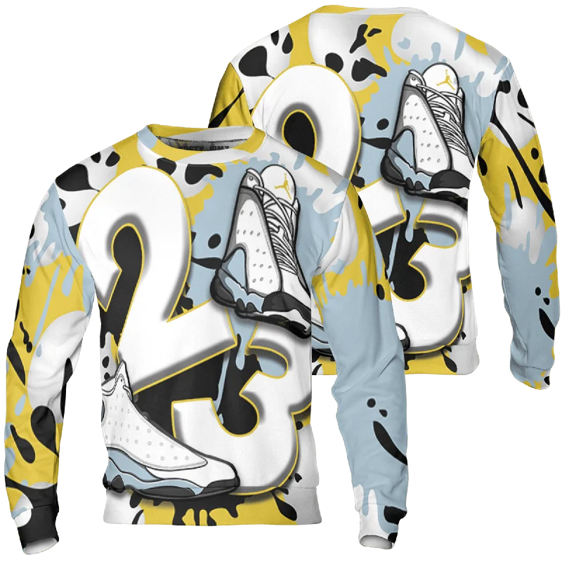 NastyJamz Blue Grey 13s Sweatshirt Match Number 23 Paint White Monochrome Ball  3D All-Over Print