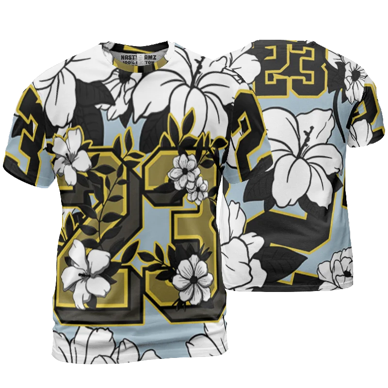 NastyJamz Blue Grey 13s T Shirt Match 23 Floral 3D All-Over Print Flowers