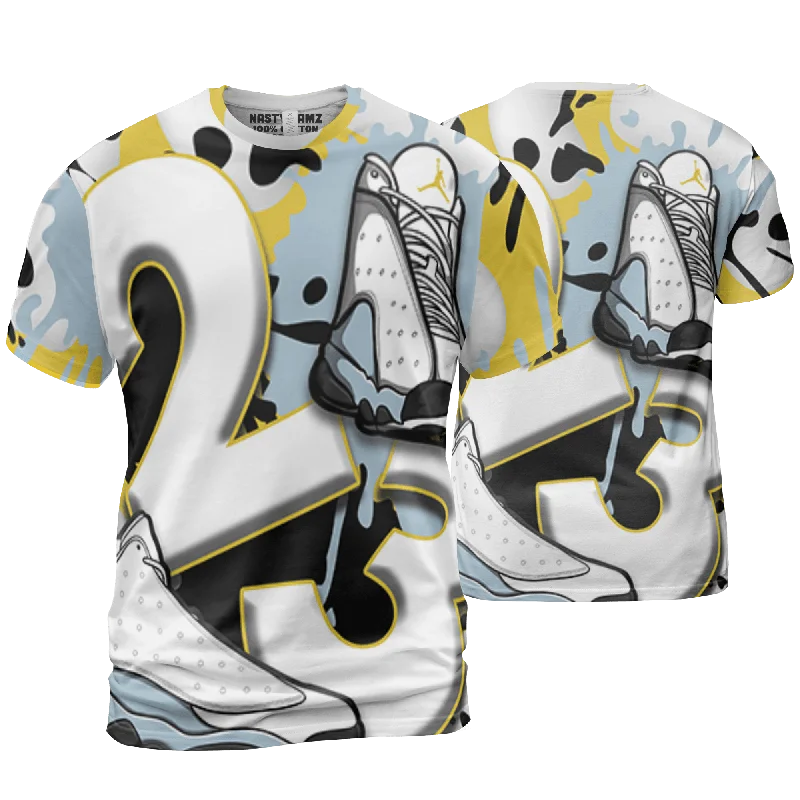 NastyJamz Blue Grey 13s T Shirt Match Number 23 Paint White Monochrome Ball  3D All-Over Print