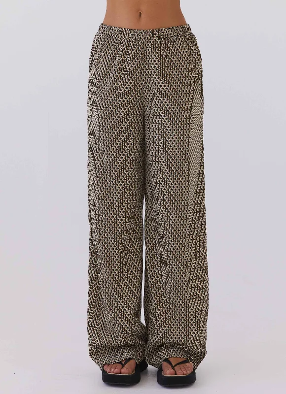 Bruno Wide Leg Pants - Brown Geo