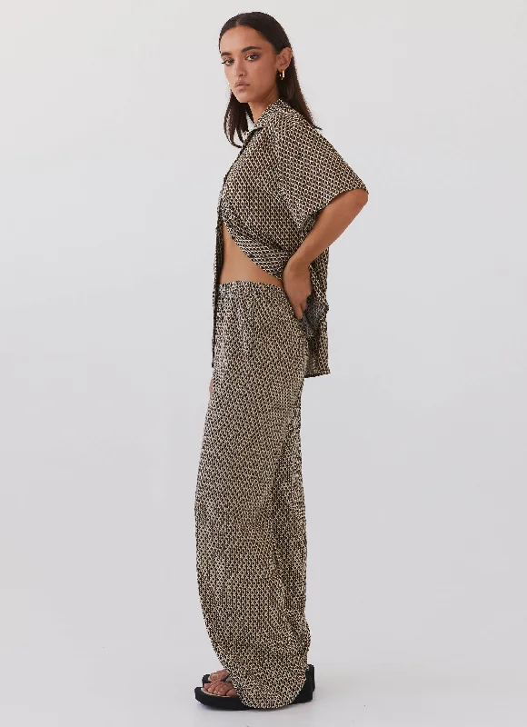 Bruno Wide Leg Pants - Brown Geo