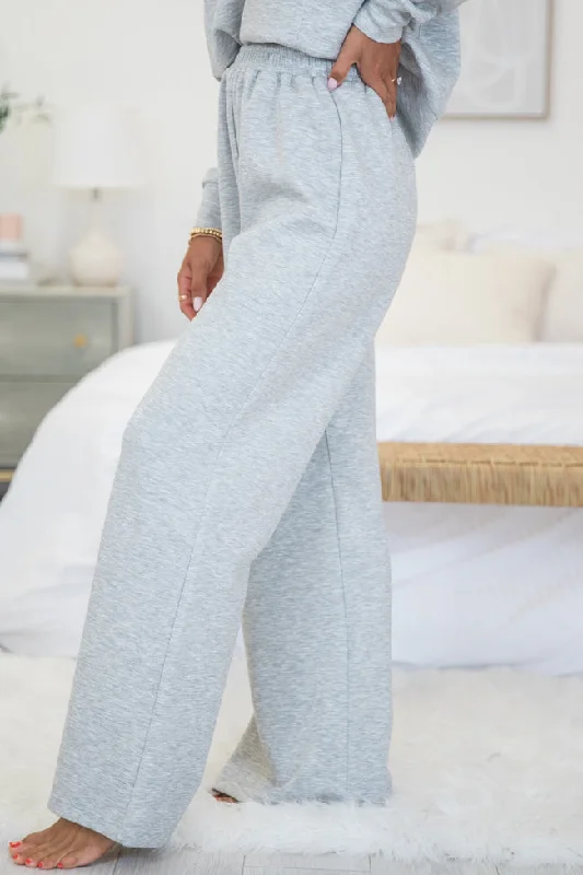 Let's Just Stay Heather Grey Knit Wide Leg Pants