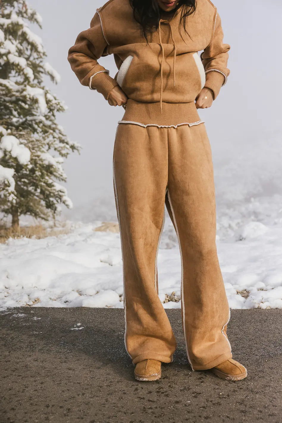 Mattie Faux Shearling Pants in Camel - FINAL SALE