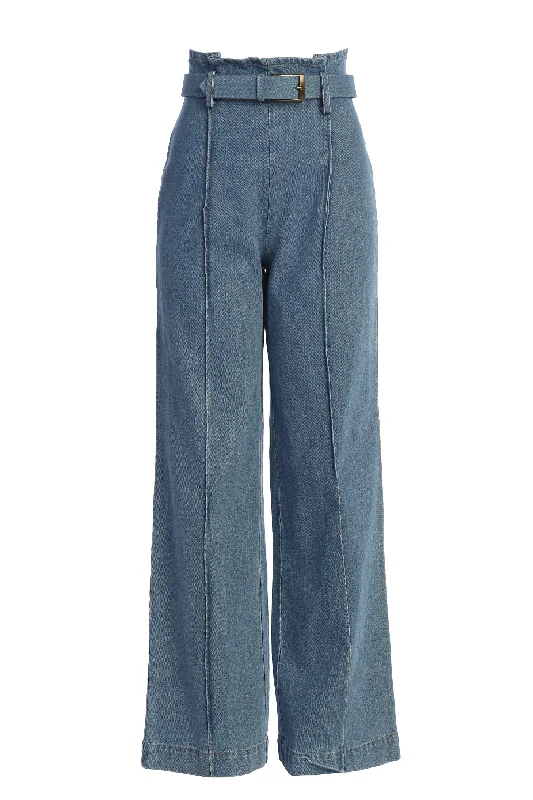 Medium Wash Minka Paper Bag Flare Leg Pants