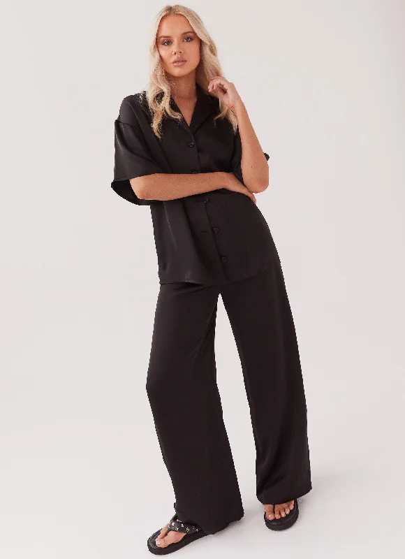 Palm Cove Satin Pants - Black