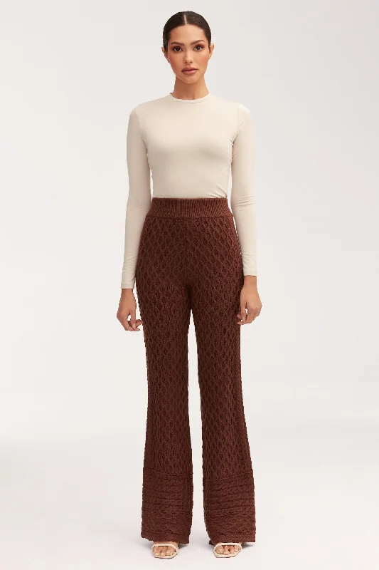 Vanessa Diamond Knit Wide Leg Pants - Dark Brown