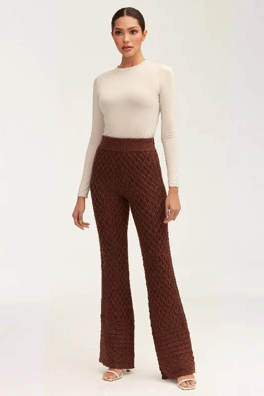 Vanessa Diamond Knit Wide Leg Pants - Dark Brown