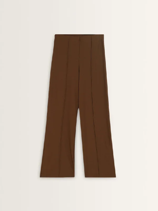 Wardrobe Brown Seam-Detailed High-Rise Trousers