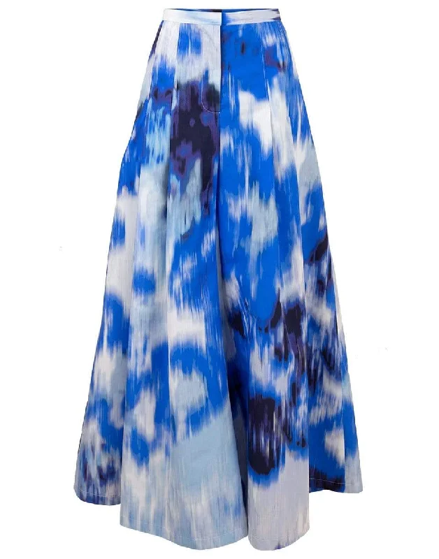 White and Blue Tie Dye Wide Leg Pleated Palazzo Pant