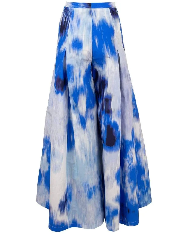 White and Blue Tie Dye Wide Leg Pleated Palazzo Pant