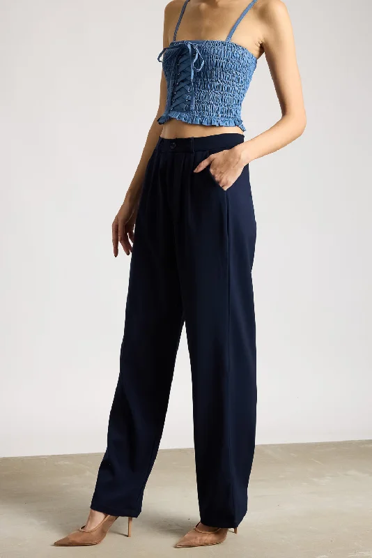 Women's Pleated Navy Blue Korean Pant