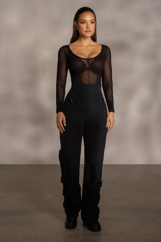 Black Nerida Sheer Knit Bodysuit