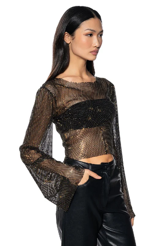 BLURRED LOVE LONG SLEEVE RHINESTONE TOP