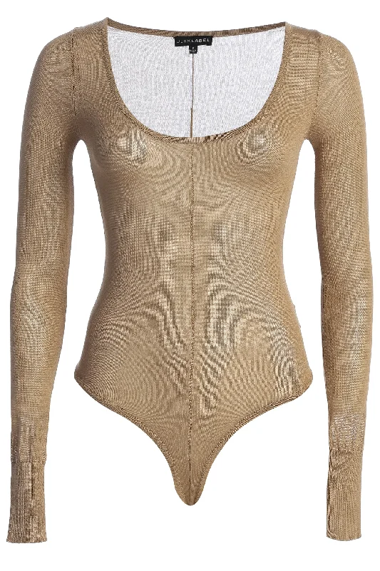 Camel Nerida Sheer Knit Bodysuit