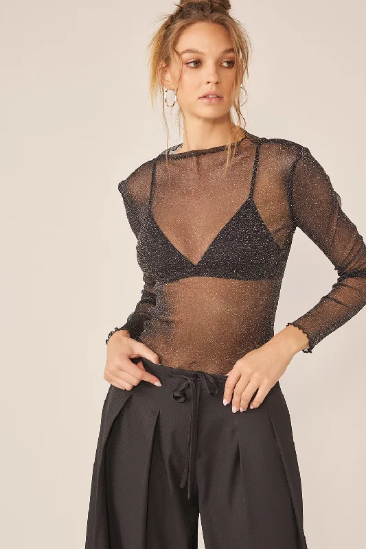 Hot Girl Idem Ditto Sparkling Sheer Glitter Long Sleeve Top